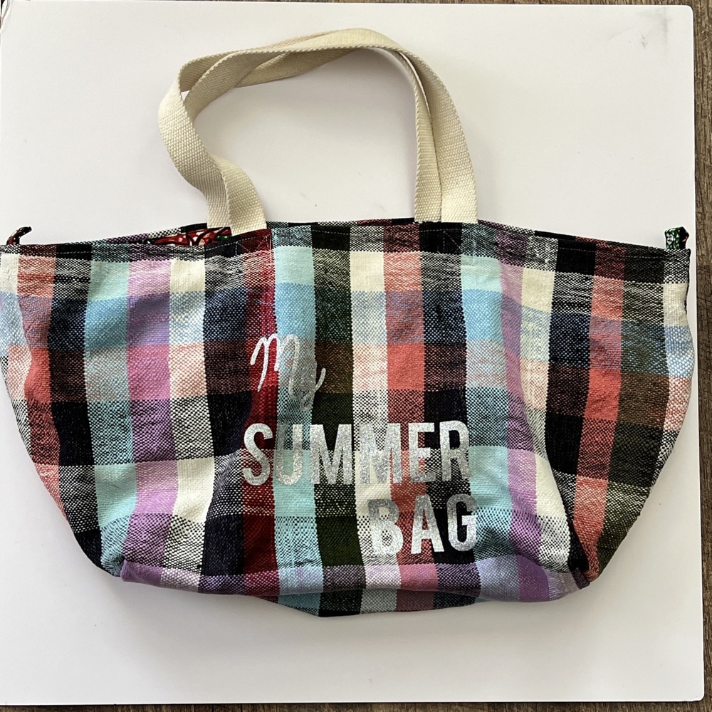 Maud Fourier "My Summer Bag"  Multicolored Reversible Zippered Pocket Tote Beach